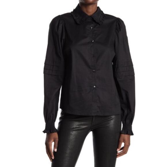 NWOT WALTER BAKER Top M“Juniper”Black Ruffle Rush Puff Pleated Balloon-Long-Slv